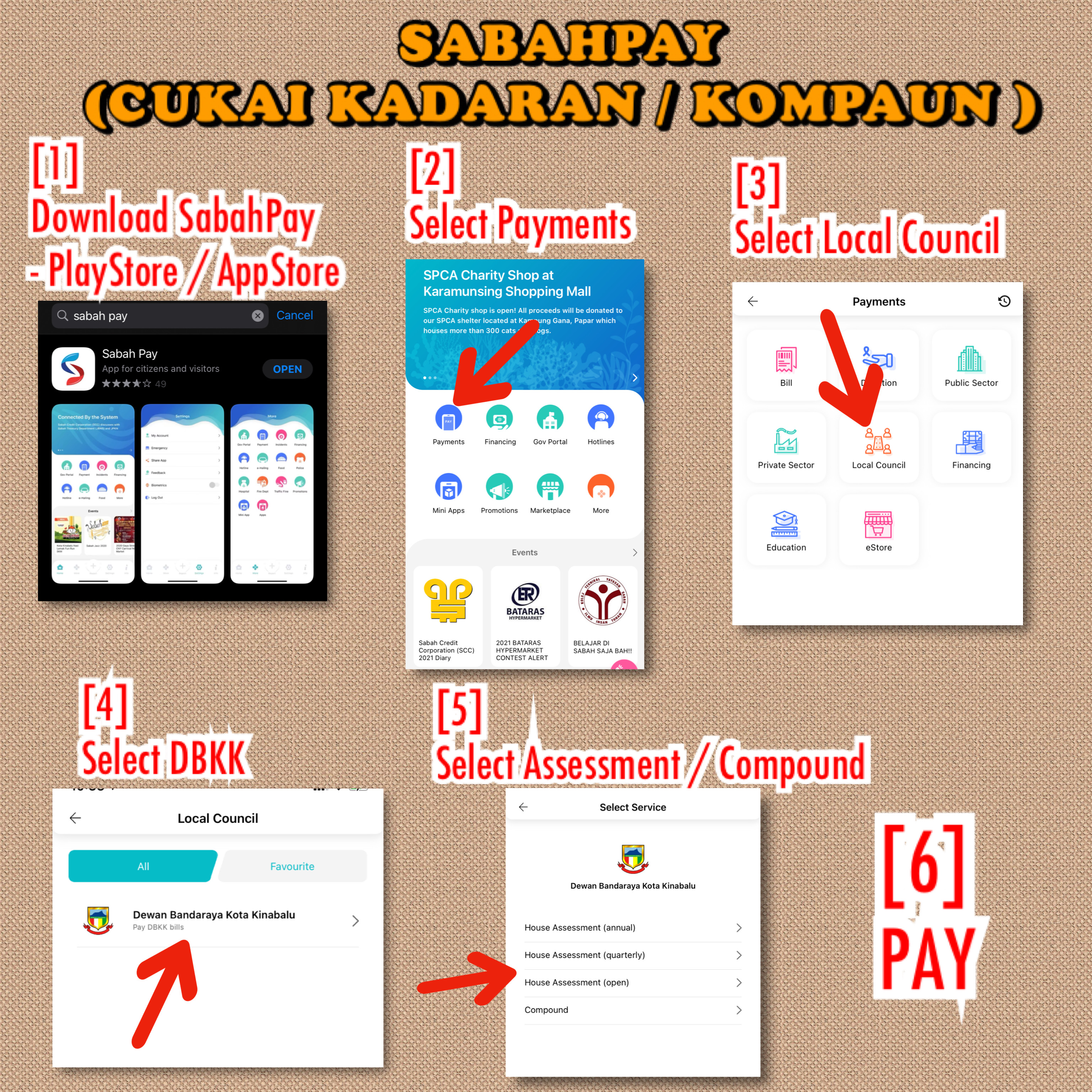 Kaedah Pembayaran Cukai Kadaran dan Kompaun dengan Aplikasi Telefon Pintar SABAHPAY
